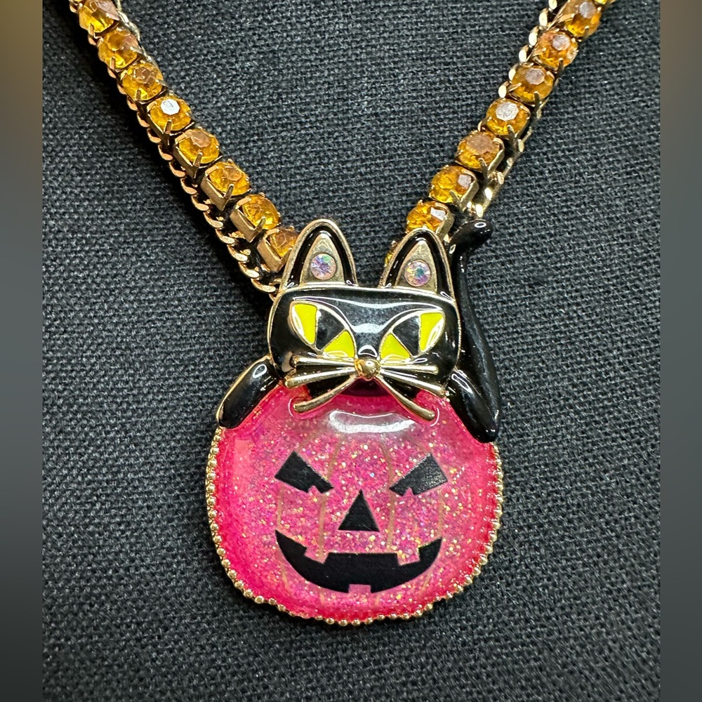 Happy Halloween Betsey Johnson Gold-tone Pumpkin with Black Witch Cat Set - Picture 3 of 16